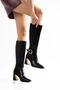 Sarya Women's Black Leather - Suede Buckle Special Design Heeled Boots - 4