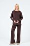 Maternity Side Slit Long Sleeve High Waist Wide Leg Soft Touch Tracksuit Set Aci Brown - 4