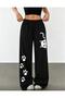 Mother-Daughter Combination Cat Printed Black Wide-Leg Sweatpants (Price Is for One Piece) - 2