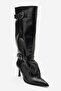 Marcella Black Belted Women's Thin Heeled Boots - 5