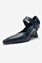 Lyons Navy Blue Leather Buckle Women's Wedge Heeled Shoes - 7