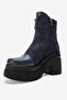Anett Navy Blue Leather Navy Blue Suede Zippered Women's Platform Heeled Boots - 6