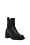 Women's Black Zippered Thick Heeled Leather Boots Wf450009Dv - 8