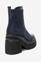 Anett Navy Blue Leather Navy Blue Suede Zippered Women's Platform Heeled Boots - 5