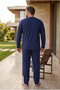 Interlock Fabric Collar Buttoned Long Sleeve Plus Size Men's Pajama Set 8587 - 5