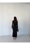 Black Buckle Detailed Shawl Long Sleeve Dress - 7