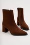 Milano Women's Brown 7 cm Heeled Boots Pointed Toe Zippered Stylish Daily Winter Short Boots - 6