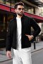 Black Zippered Lined Cashmere Men's Jacket E7207 - 4