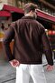 Brown Zippered Lined Cashmere Men's Jacket E7207 - 3
