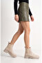 Women's Beige Leather Side Elastic Daily Boots - 5