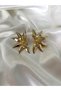 Women's gold color half flower steel earrings - 2