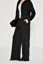 Rosera Women's Organic Cotton Stoned Drawstring Black Trousers - 3