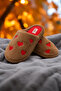 Women's Brown Heart Patterned Plush House Slippers - 2