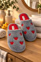 Women's Gray Heart Patterned Plush House Slippers - 2
