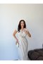 Cream V-Neck Long Dress with Oyster Accessories - 5