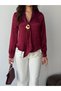 Burgundy Shawl Collar Blouse with Gold Brooch Detail - 5