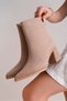 Milano Women's Beige Suede 7 cm Heeled Boots Pointed Toe Zippered Stylish Daily Winter Short Boots - 4
