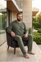 Interlock Fabric Collar Buttoned Long Sleeve Plus Size Men's Pajama Set 8587