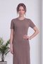 Women's Crew Neck Short Sleeve Ribbed Knit Dress Baby Blue, Khaki, Brown, Pink - 2