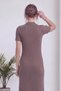 Women's Crew Neck Short Sleeve Ribbed Knit Dress Baby Blue, Khaki, Brown, Pink - 7