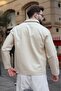 Beige Zippered Lined Cashmere Men's Jacket E7207 - 2
