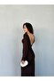 Brown Backless Gathered Long Dress - 3