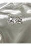 Women's Silver Color Stone and Pearlescent Flower Model Steel Earrings