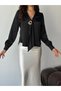 Black Shawl Collar Blouse with Gold Brooch Detail - 4