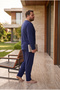 Interlock Fabric Collar Buttoned Long Sleeve Plus Size Men's Pajama Set 8587 - 2