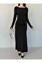 Black Backless Gathered Long Dress - 5