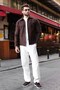 Brown Zippered Lined Cashmere Men's Jacket E7207 - 2