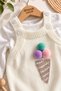 Baby Girl Ice Cream Detailed Pom-Pom Knitwear Salopet Jumpsuit Long Sleeve Bodysuit 2-Piece Set 3-6-9-12 Months - 4
