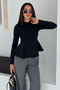 Women's Volan Detailed Long Sleeve Steel Blouse - 3