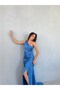 Indigo One-Shoulder Slit Detailed Long Evening Dress - 4