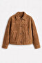 Camel Shirt Collar Buttoned Lined Suede Jacket - 2