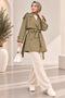 Women's Lined Belted Pocketed Double-Breasted Short Trench Coat - 4