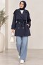 Women's Lined Belted Pocketed Double-Breasted Short Trench Coat - 5