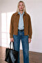 Camel Shirt Collar Buttoned Lined Suede Jacket - 3