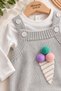 Baby Girl Ice Cream Detailed Pom-Pom Knitwear Salopet Jumpsuit Long Sleeve Bodysuit 2-Piece Set 3-6-9-12 Months - 4