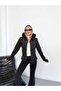 Women's Black Color Hooded Quilted Lined Zippered Seasonal Coat - 2