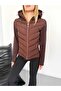 Women's Brown Hooded Quilted Lined Zippered Seasonal Coat - 3