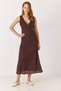 Women's Polka Dot Patterned Midi Dress with Ribbon Detail Brown - 2
