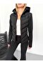 Women's Black Color Hooded Quilted Lined Zippered Seasonal Coat