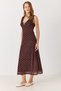 Women's Polka Dot Patterned Midi Dress with Ribbon Detail Brown - 3