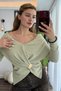 Women's Long Sleeve Madonna Collar Blouse Green - 3