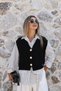 Black Standard Size Striped Shirted Vest