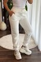 Women's Elastic Waist/Lace-Up 3-Thread Sweatpants White - 2