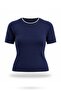 Navy Blue Short Sleeve Knitwear with Piping Detail 6504
