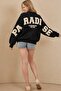 Women's Oversize Sweatshirt Paradise Varsity Embossed Printed Black – Crew Neck, 3 Thread Rastering - 6