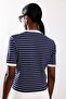 Navy Blue Striped Short Sleeve Knitwear - 6